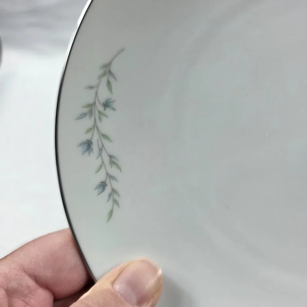 FOUR Noritake Tilford Salad Plates White with Blue Flowers & Green Leaves